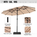 Parasol de marché extérieur rectangulaire de 4,5 m avec manivelle, double face, lumières LED solaires et base incluse