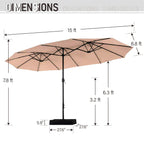 Parasol de marché extérieur rectangulaire de 4,5 m avec manivelle, double face, lumières LED solaires et base incluse