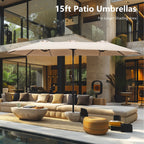 Parasol de marché extérieur rectangulaire de 4,5 m avec manivelle, double face, lumières LED solaires et base incluse