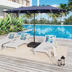 Parasol de marché extérieur rectangulaire de 4,5 m avec manivelle, double face, lumières LED solaires et base incluse