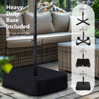 Parasol de marché extérieur rectangulaire de 4,5 m avec manivelle, double face, lumières LED solaires et base incluse