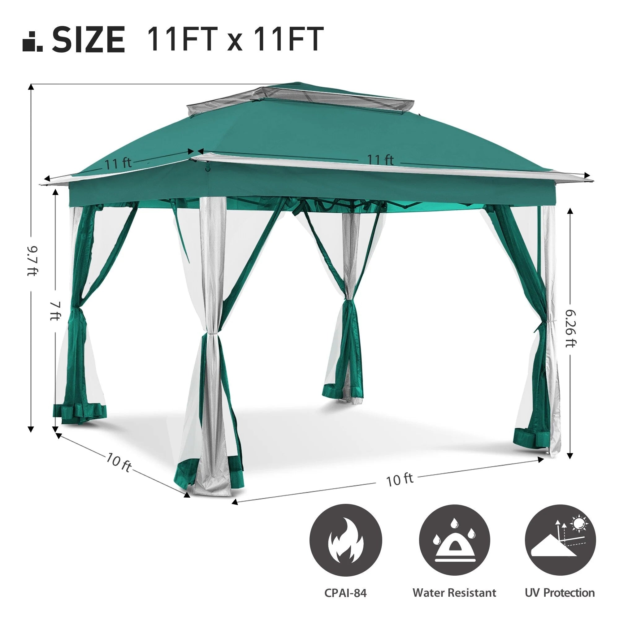 Cozywor Tonnelle escamotable en acier de 3,35 m x 3,35 m avec moustiquaire