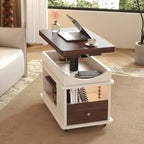 Table d'appoint pliante rectangulaire en bois et métal avec plateau relevable et roulettes