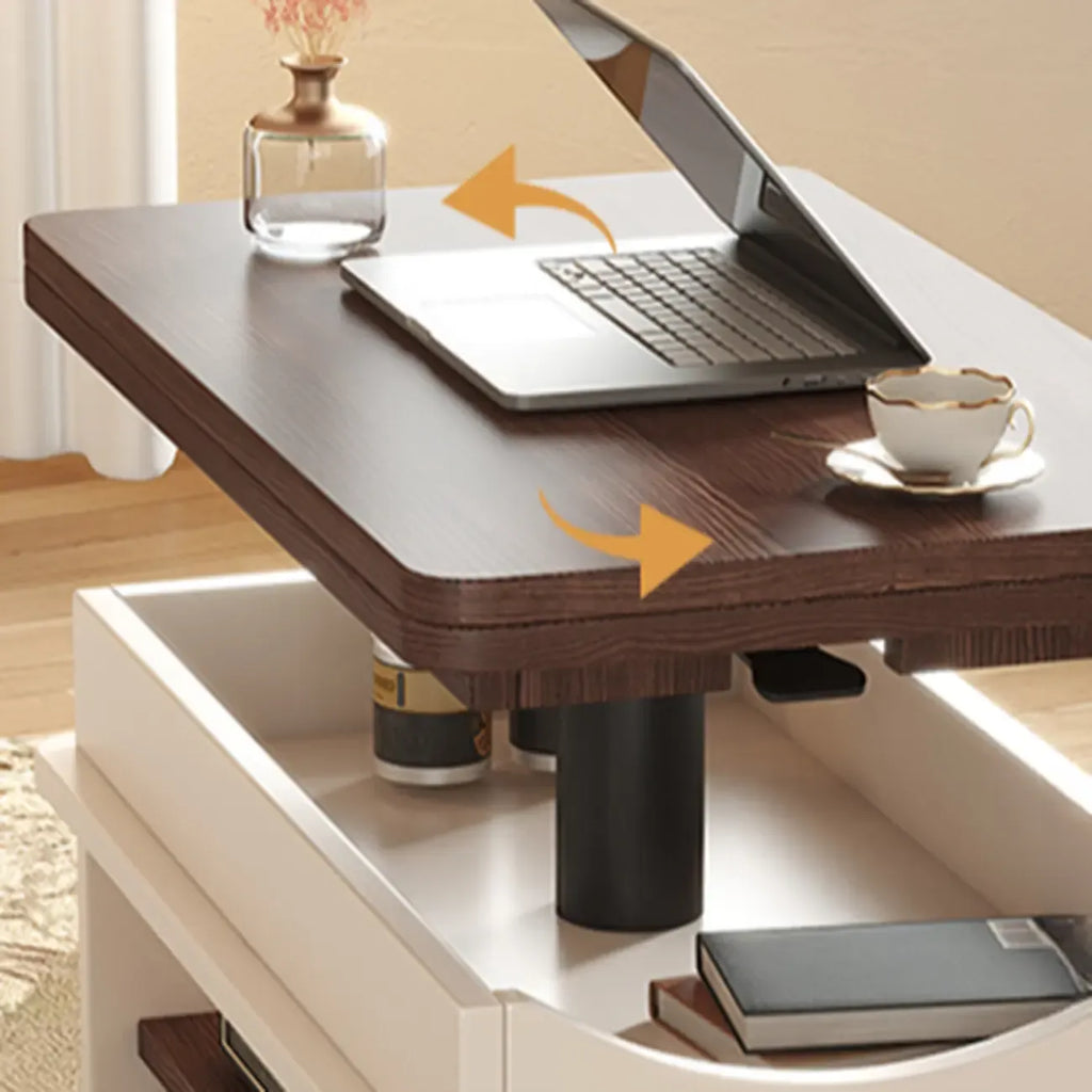 Table d'appoint pliante rectangulaire en bois et métal avec plateau relevable et roulettes