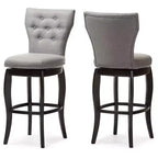 Baxton Studio Tabouret de bar pivotant Leonice en tissu touffeté de 73,7 cm, gris : cadre en bois d'hévéa, revêtement en polyester