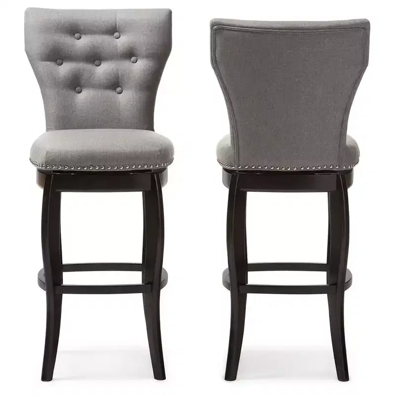 Baxton Studio Tabouret de bar pivotant Leonice en tissu touffeté de 73,7 cm, gris : cadre en bois d'hévéa, revêtement en polyester