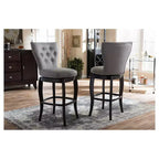 Baxton Studio Tabouret de bar pivotant Leonice en tissu touffeté de 73,7 cm, gris : cadre en bois d'hévéa, revêtement en polyester
