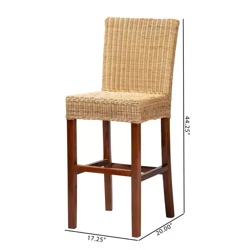Tabouret de bar Racquel en rotin naturel et bois d'acajou : Ergonomique, Aucun assemblage requis - bali & pari