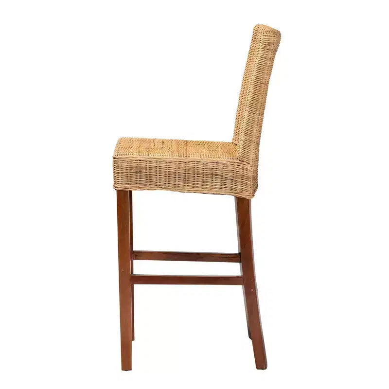 Tabouret de bar Racquel en rotin naturel et bois d'acajou : Ergonomique, Aucun assemblage requis - bali & pari