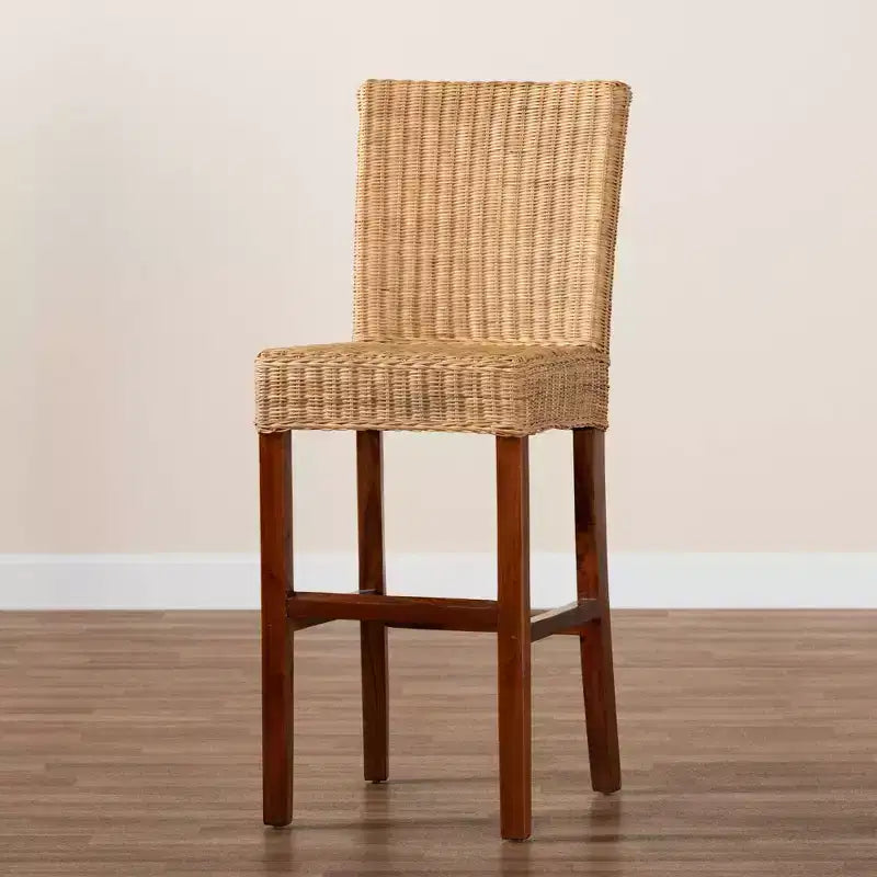 Tabouret de bar Racquel en rotin naturel et bois d'acajou : Ergonomique, Aucun assemblage requis - bali & pari