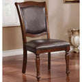 HOMES: Inside + Out Set of 2 Junipera Traditional Side Chairs Brown Cherry/Espresso : Faux Leather, Wood Frame