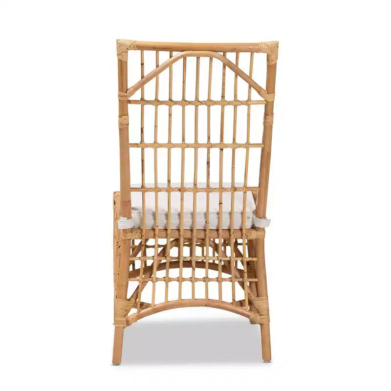Chaise de salle à manger Rose en tissu et rotin bali & pari blanc/naturel : mélange coton-polyester, style bohème, aucun assemblage requis