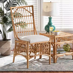 Chaise de salle à manger Rose en tissu et rotin bali & pari blanc/naturel : mélange coton-polyester, style bohème, aucun assemblage requis