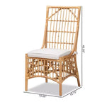 Chaise de salle à manger Rose en tissu et rotin bali & pari blanc/naturel : mélange coton-polyester, style bohème, aucun assemblage requis