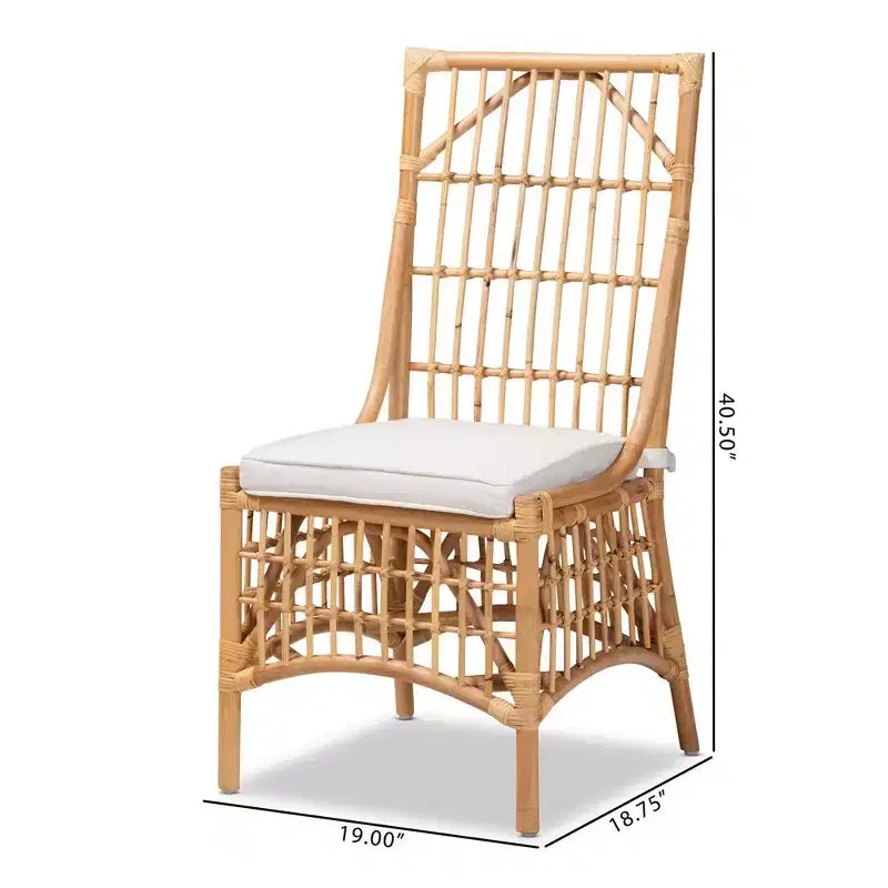 Chaise de salle à manger Rose en tissu et rotin bali & pari blanc/naturel : mélange coton-polyester, style bohème, aucun assemblage requis