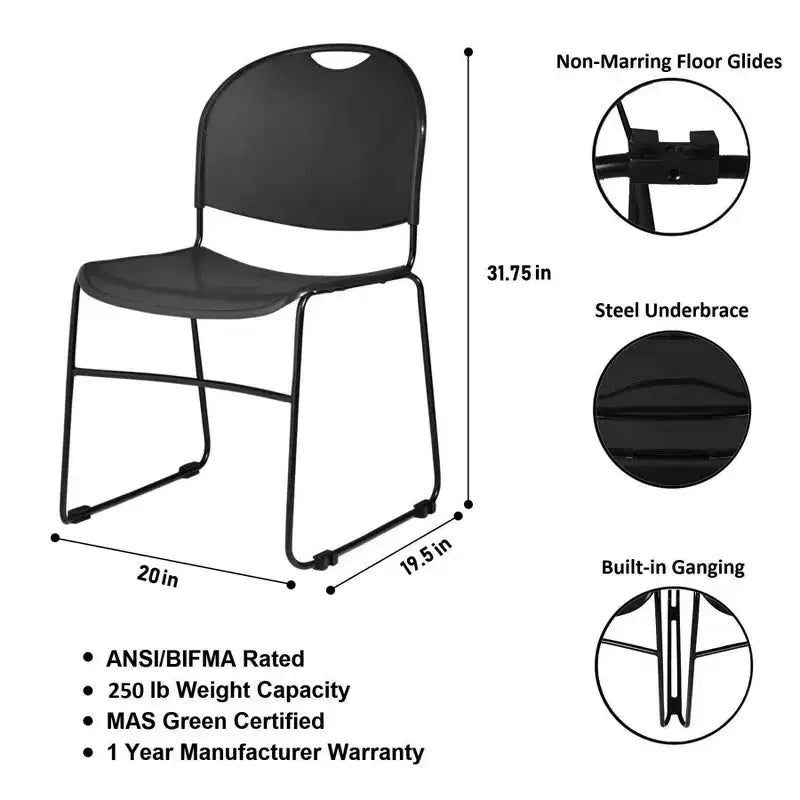 Chaise empilable ultra-compacte multi-usage (lot de 2), noire - Hampden Furnishings : piètement luge, polypropylène, aucun assemblage requis