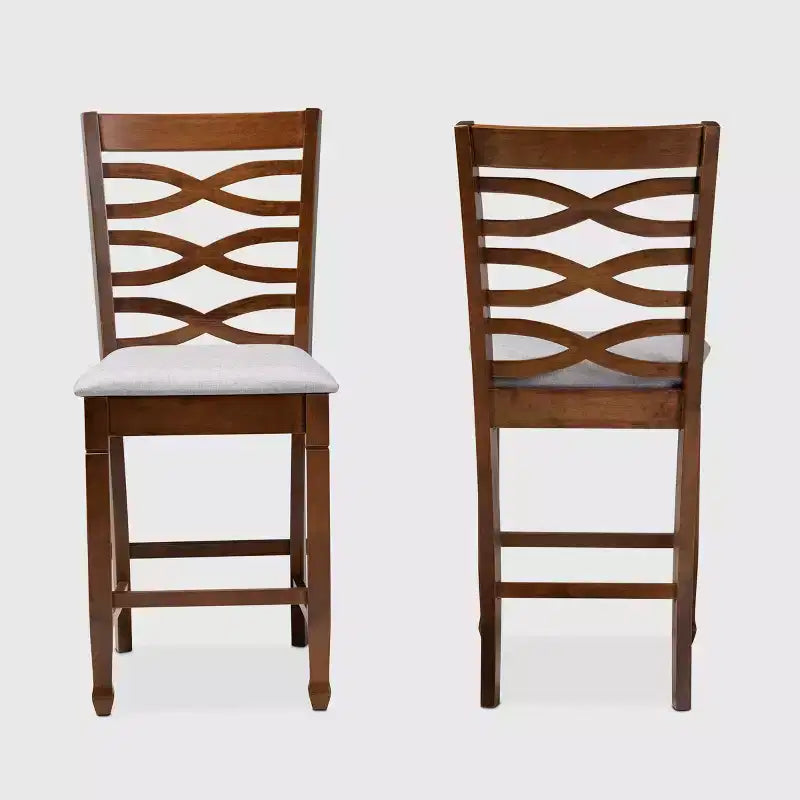 Lot de 2 chaises de comptoir en bois rembourrées Lanier Gris/Noyer - Baxton Studio : Garnissage polyester, nettoyage ciblé