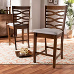 Lot de 2 chaises de comptoir en bois rembourrées Lanier Gris/Noyer - Baxton Studio : Garnissage polyester, nettoyage ciblé