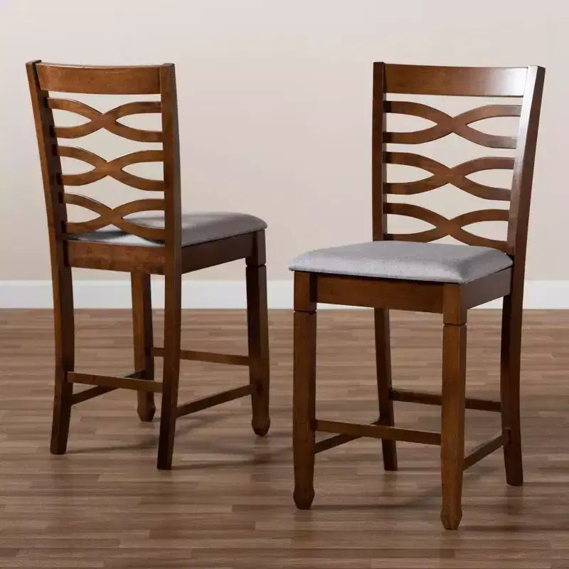 Lot de 2 chaises de comptoir en bois rembourrées Lanier Gris/Noyer - Baxton Studio : Garnissage polyester, nettoyage ciblé