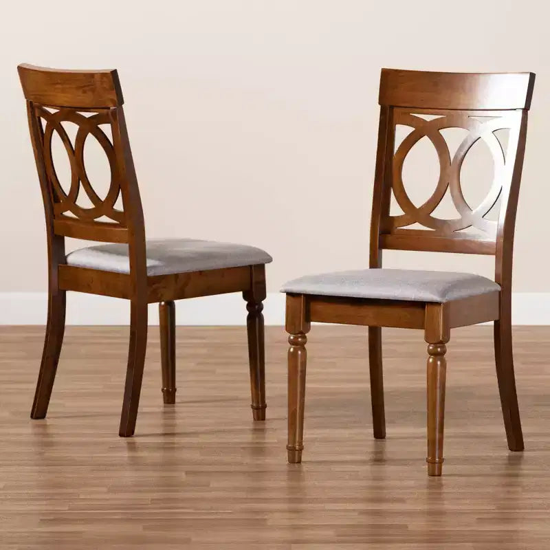 Lot de 2 chaises de salle à manger Lucie en tissu et bois gris/noyer - Baxton Studio : Polyester, nettoyage ciblé, sans accoudoirs