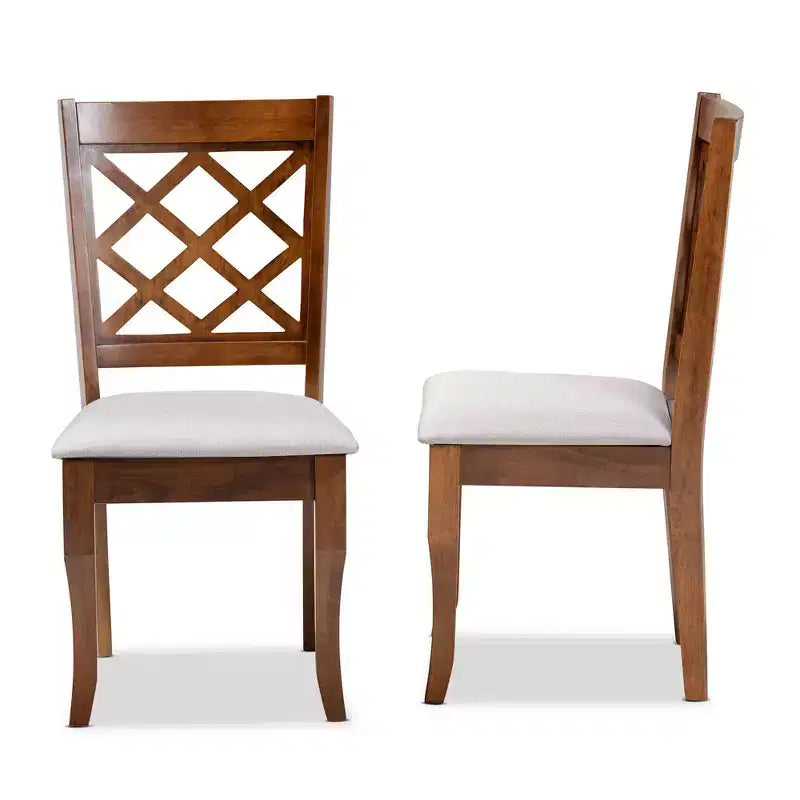 Lot de 2 chaises de salle à manger Verner Gris/Noyer - Baxton Studio : rembourrage en mousse, dossier entrecroisé, pieds galbés