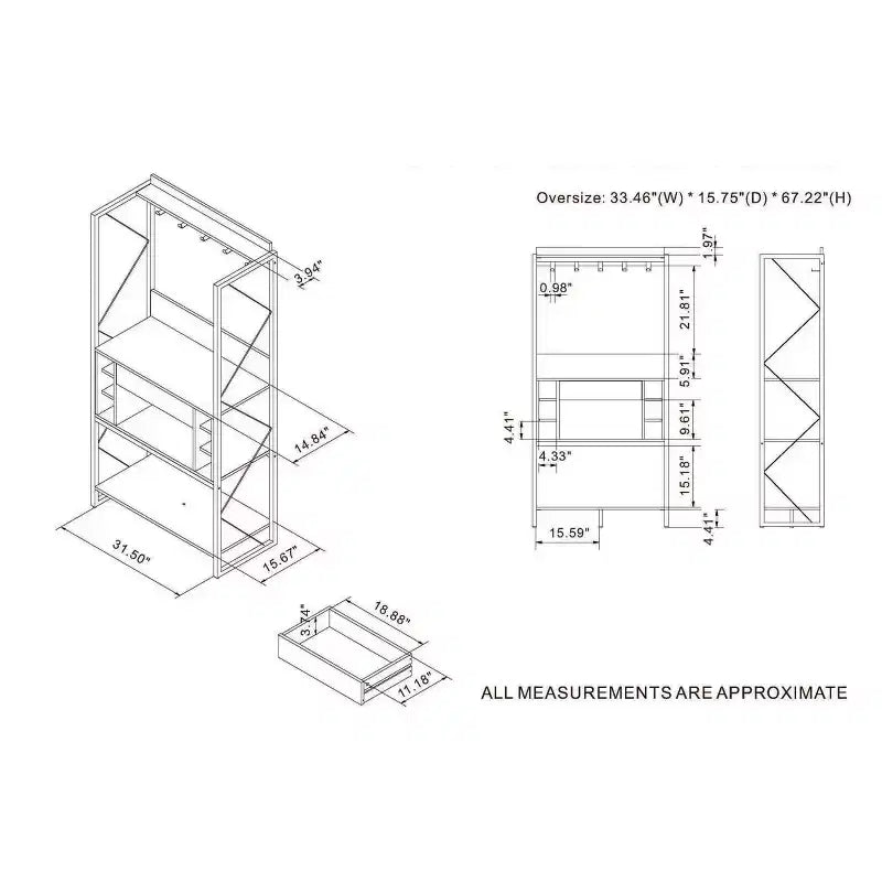 Étagère de boulanger rustique Orella en chêne recyclé - miBasics : Style industriel, 3 étagères fixes, cadre en métal, 67 po de hauteur