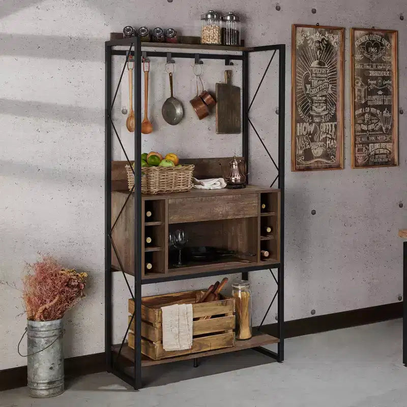 Étagère de boulanger rustique Orella en chêne recyclé - miBasics : Style industriel, 3 étagères fixes, cadre en métal, 67 po de hauteur
