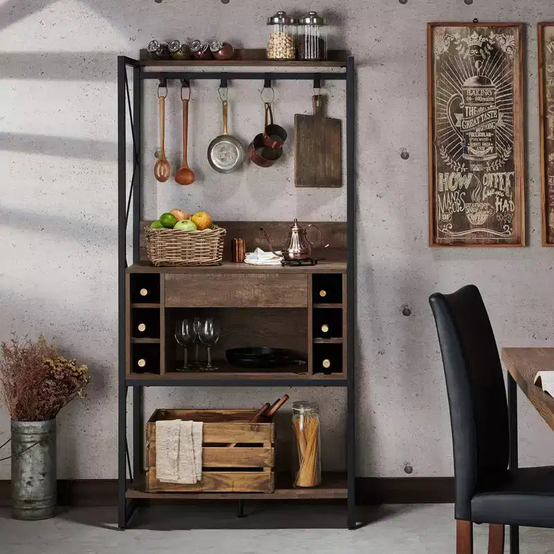 Étagère de boulanger rustique Orella en chêne recyclé - miBasics : Style industriel, 3 étagères fixes, cadre en métal, 67 po de hauteur