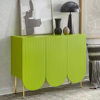 Lifestorey Buffet 3 Portes Ingrid Moderne du Milieu du Siècle Vert Citron Scallopé