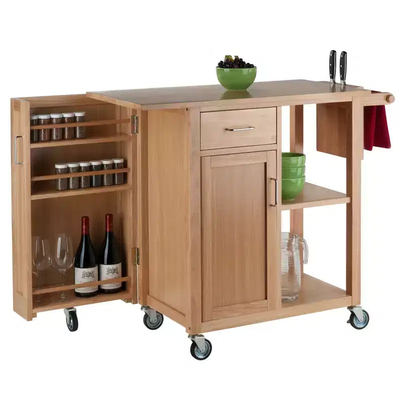 Desserte de cuisine Douglas Naturel - Winsome : Îlot mobile avec rangement et porte-serviettes