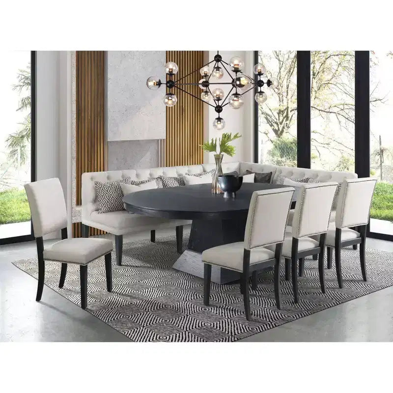 Table à manger extensible ovale Mara en chêne foncé - Picket House Furnishings : Pied central moderne, peut accueillir jusqu'à 8 personnes, 2 rallonges