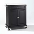 Compact Granite Top Kitchen Cart Black/White - Crosley: Solid Wood, Adjustable Shelf, Towel Bar