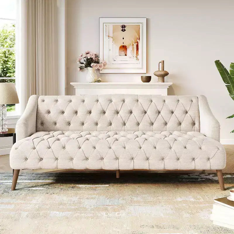 Christopher Knight Home Canapé contemporain capitonné Adelia Beige : Moderne rembourré, 3 places, cadre en bois