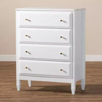 Commode de chambre 4 tiroirs en bois Naomi Baxton Studio blanc/doré : solution de rangement élégante avec quincaillerie anti-basculement