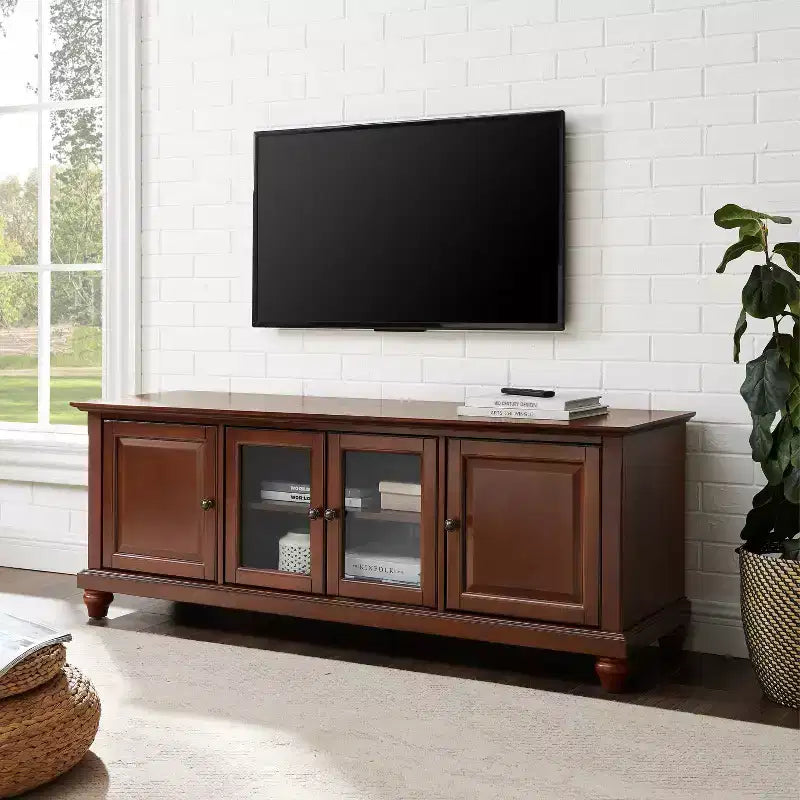 Meuble TV Cambridge pour téléviseurs jusqu'à 60" Rouge foncé - Crosley : Meuble de divertissement avec étagères réglables et gestion des câbles