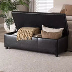 Banc coffre en similicuir avec surpiqûres, marron foncé - Baxton Studio