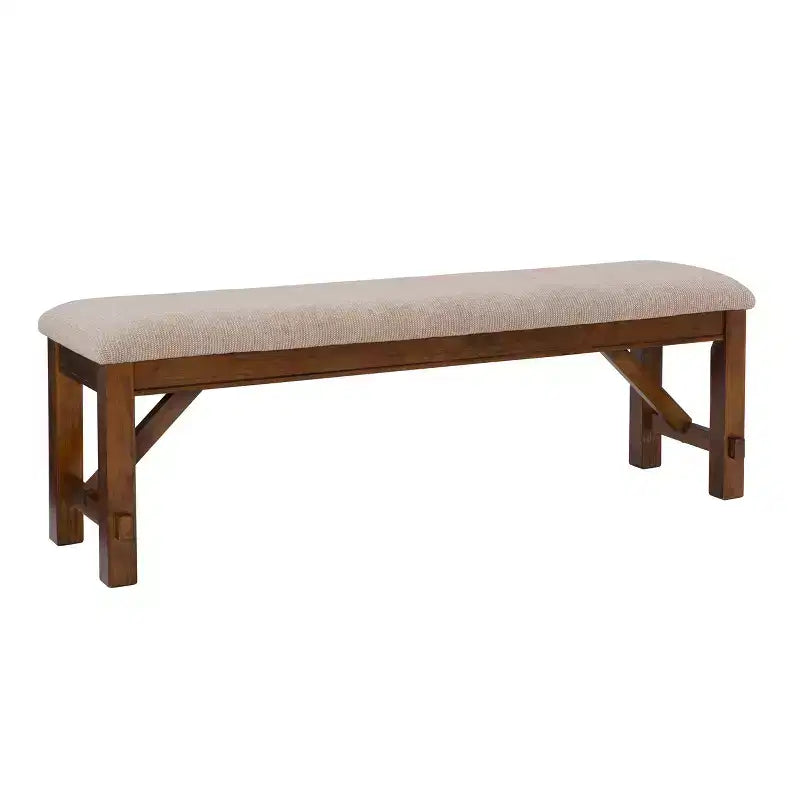 Banc 60" Jackson traditionnel en bois et assise tapissée beige noisette foncée - Powell