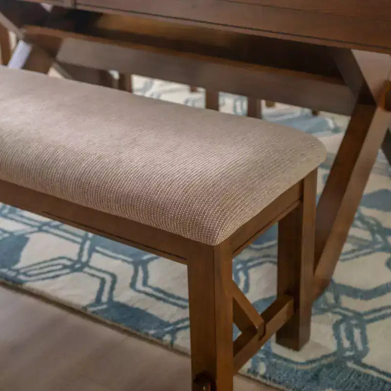 Banc 60" Jackson traditionnel en bois et assise tapissée beige noisette foncée - Powell