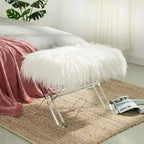 26" Faux Fur Upholstered Bench with Acrylic X Leg White - Glitzhome