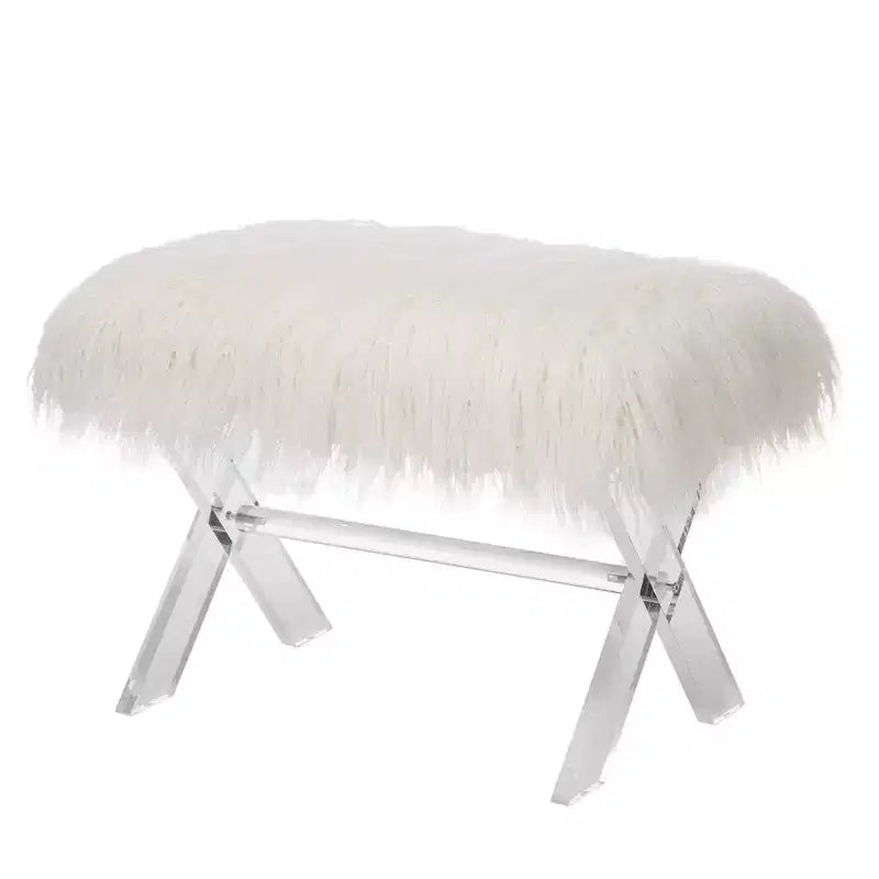 Banc rembourré en fausse fourrure de 26 po avec pied en X acrylique Blanc - Glitzhome