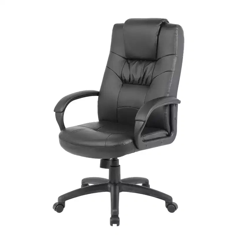 Chaise de bureau Executive en similicuir noir à dossier haut - Boss Office Products : Ergonomique, pivotante, réglable en hauteur, structure métallique
