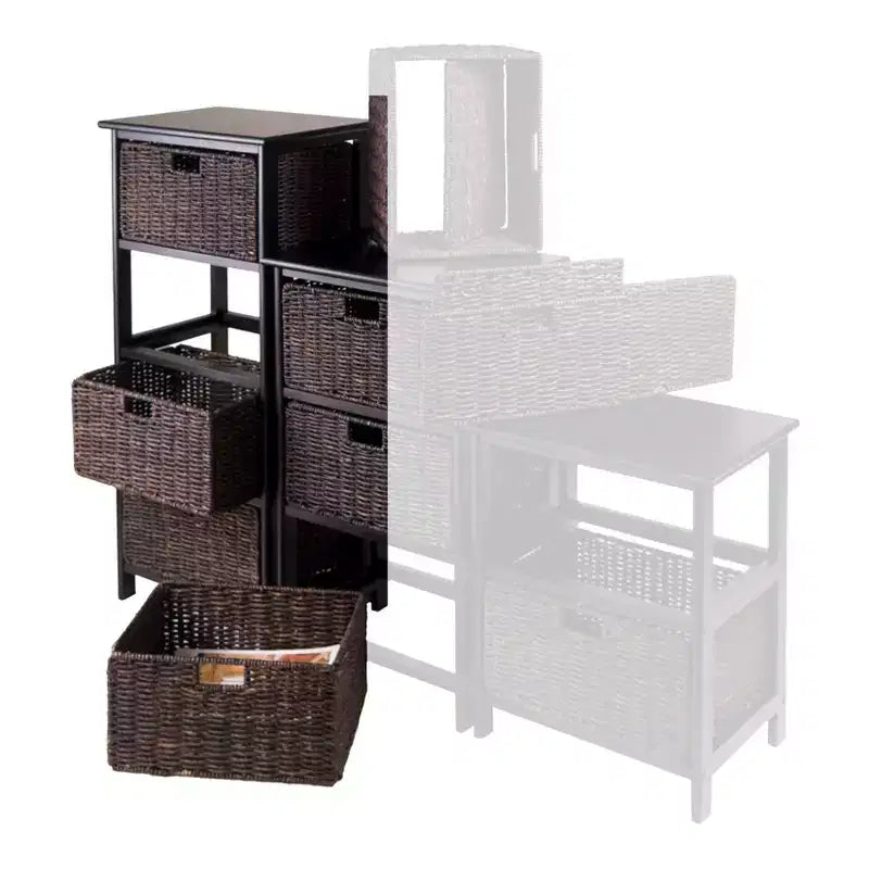36,81" Étagère de rangement Omaha avec paniers Noire - Winsome : Tour 4 tiroirs style Mid-Century