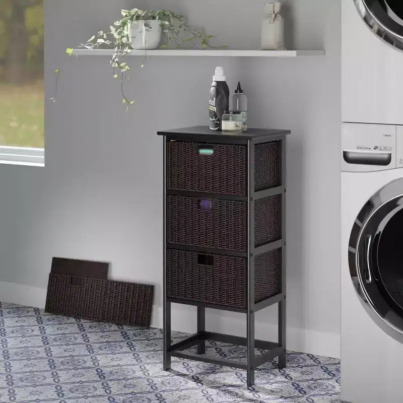 36,81" Étagère de rangement Omaha avec paniers Noire - Winsome : Tour 4 tiroirs style Mid-Century