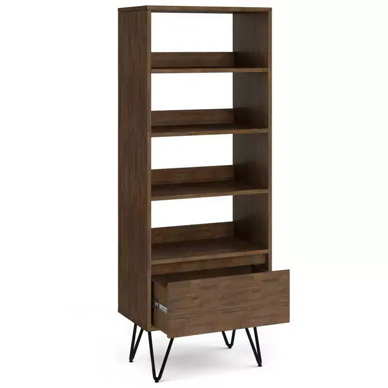 Bibliothèque haute Saylor de 162 cm avec pieds épingles et tiroir – WyndenHall : Design industriel, bois d'acacia