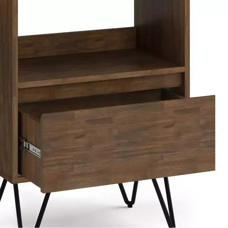 Bibliothèque haute Saylor de 162 cm avec pieds épingles et tiroir – WyndenHall : Design industriel, bois d'acacia