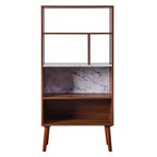 Étagère Kingston 58 po avec dessus imitation marbre et pieds en bois massif Noyer - Teamson Home : Rangement de style Mid-Century, 4 étagères ouvertes
