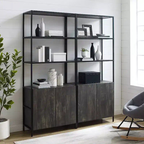 Lot de 2 étagères Jacobsen 204,5 cm frêne marron - Crosley : Rangement industriel, cadre en acier, placage bois