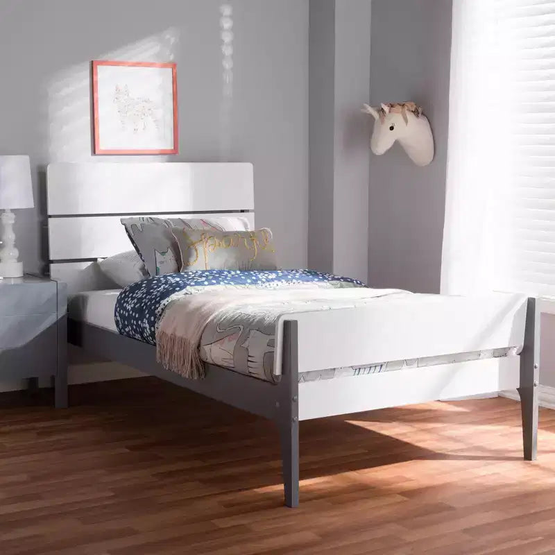 Lit plateforme en bois fini de style mission moderne classique Nereida jumeau Blanc/Gris - Baxton Studio