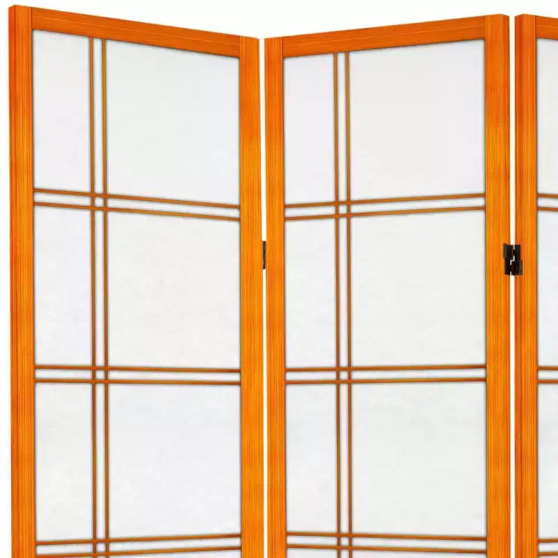 Séparateur de pièce en toile double croix de 1,8 m de haut - Miel (4 panneaux) : Paravent Oriental Furniture, Cadre en bois dur