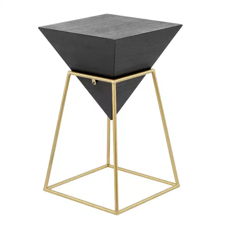Table d'appoint moderne en bois noir – Olivia & May : Piètement doré, Aucun assemblage requis, Design triangulaire en métal et bois